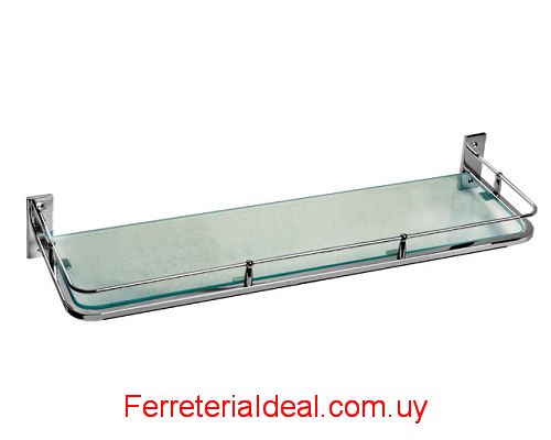 repisa para baño en vidrio soportes y barandal cromado